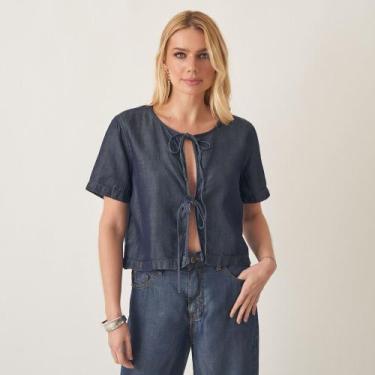 Imagem de Blusa Cropped com Amarração - Bloom, Jeans stone, PP