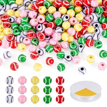 Imagem de FASHEWELRY 200 peças de contas esportivas de acrílico de 11 mm a granel com 1 rolo de fio elástico elástico contas esportivas de plástico pulseiras faça você mesmo kits de fabricação de contas de