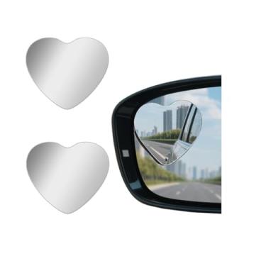 Imagem de Bittwee Espelho de ponto cego em forma de coração de carro, 2 peças de espelho de ponto cego lateral de veículo sem moldura ajustável grande angular, visão traseira convexa automática removível para