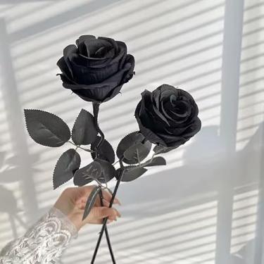 Imagem de Flor Artificial Rosa Vermelha Vinho e Preta 55CM – Decoração Halloween e Arranjos Temáticos(2 Unid. PRETA)