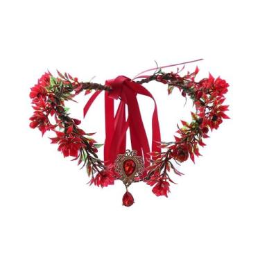 Imagem de Bandana Flower Crown Vivivalue Red para casamento de mulheres e menina