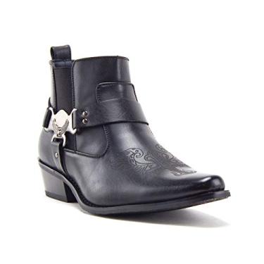 Imagem de Jazame Botas masculinas estilo caubói cano alto estilo motociclista com bico fino, Corrente preta, 7