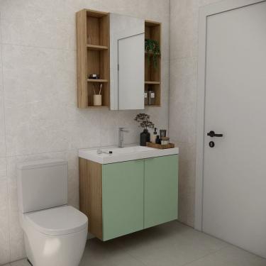 Imagem de Conjunto de Banheiro com Cuba 80cm Vittare Carvalho/ Verde