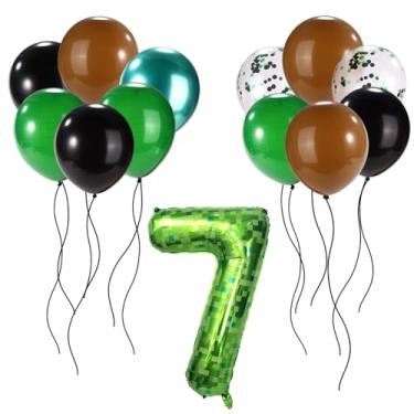 Imagem de Pixel Jogo Balão Set, Balões Látex Pretos Marrons Verdes com Balão Foil Número Pixel Tema Videogame Decorações Festa para Meninos Meninas Aniversário Celebração Comemoração Decor (Número 7)