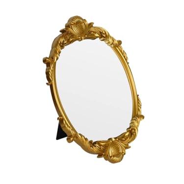 Imagem de Espelho de maquiagem vintage, espelho de mesa barroco decorativo (ouro)