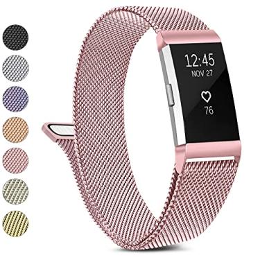 Imagem de Pulseira de metal compatível com Fitbit Charge 2 pulseiras femininas e masculinas, pulseira de substituição ajustável de malha de aço inoxidável para Fitbit Charge 2 (grande, rosa rosa)