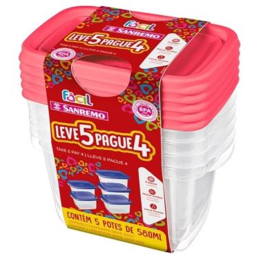 Imagem de Conjunto De Pote Leve 5 Pague 4 Cores 580ml - Sr180-7 - Sanremo Leve 5 Pague 4 580ml Sanremo Sr180-7