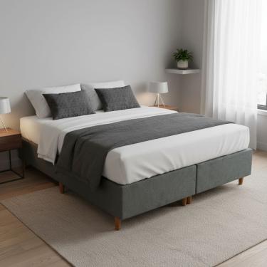 Imagem de Base Cama Box Casal Queen Bipartida 158x198x37 Cor Cinza