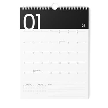 Imagem de Karto Calendário de parede 2026 - vertical 21,5 x 28 cm de janeiro de 2026 a junho de 2027 - Aumente sua produtividade e planejamento fácil com o calendário mensal estético - preto moderno
