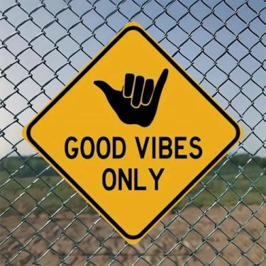 Imagem de Placa de parede metálica de alumínio rústico vintage GOOD VIBE - 20 x 20 cm, presentes e decoração para ambientes internos e externos para casa, escritório, café e quintal