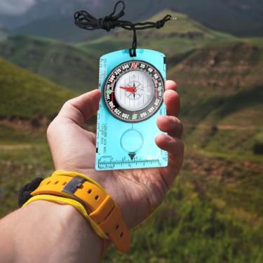 Imagem de Bússola de caminhada profissional com régua de mapa para orientação, acampamento, navegação e aventuras de sobrevivência ao ar livre, 1 peça (azul)