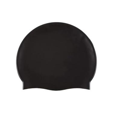 Imagem de Touca de natação clássica unissex de silicone macio para mulheres e homens, chapéu de natação de cabelo longo antiderrapante confortável para treinamento intensivo, preto