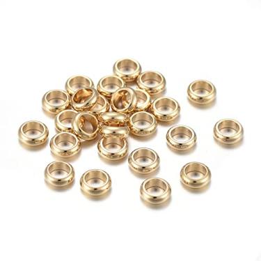 Imagem de 20 peças Rondelle 201 contas espaçadoras de aço inoxidável, 6 x 2 mm contas soltas banhadas douradas de longa duração para fazer joias para brincos de colar de pulseira DIY, orifício: 4 mm