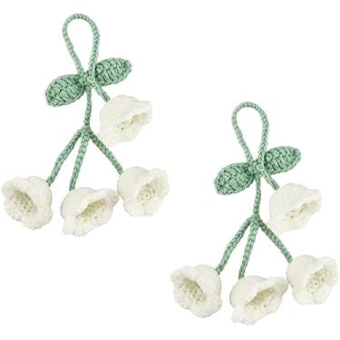 Imagem de 2 peças 18,8 cm Goldenrod amarelo crochê campânula flor acessórios para pendurar espelhos de carro melhorar o interior do carro com pingente feito à mão