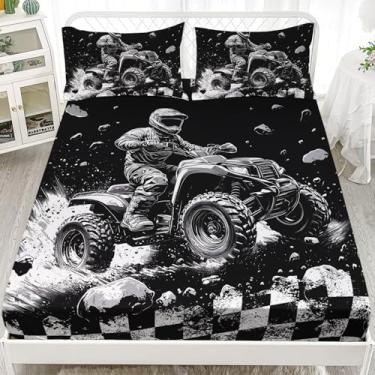 Imagem de XYNHML Jogo de lençol com elástico, 3 peças, carro de corrida de motocross, caminhão, velocidade completa, para crianças, adolescentes, meninas, adultos, esportes radicais, 1 lençol com elástico + 2
