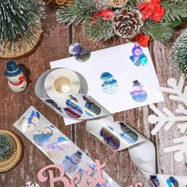 Imagem de Adesivos a laser de boneco de neve de Natal, 500 peças de decalques autoadesivos para decoração de festa e embrulho de presente