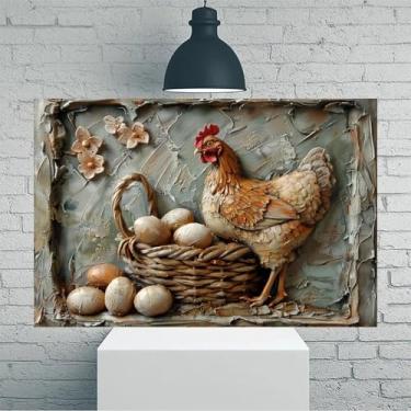 Imagem de Cesta de ovos de galinha flores textura trabalho vintage arte de parede em tela rústica - pôster sem moldura de 30 x 45 cm - decoração de casa e escritório para sala de estar, quarto, cozinha e café"