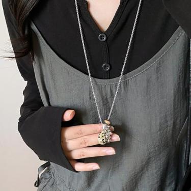 Imagem de Colar feminino com contas de pedra âmbar, colar moderno, estilo longo, acessório versátil, Large, Titânio, Sem Pedra Preciosa