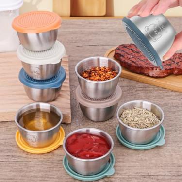 Imagem de 1 copo de molho de salada de aço inoxidável com tampas à prova de vazamento, recipientes de molho reutilizáveis para lancheira, viagem, cozinha (azul)