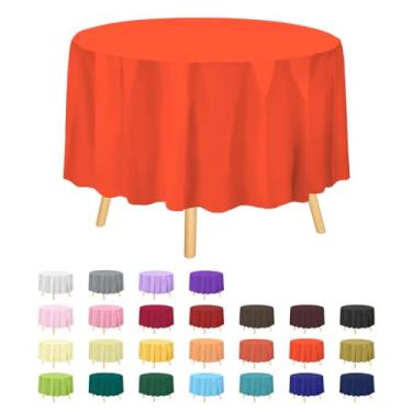 Imagem de Toalha de mesa de plástico premium de 213,4 cm. Toalha de mesa redonda de plástico - laranja