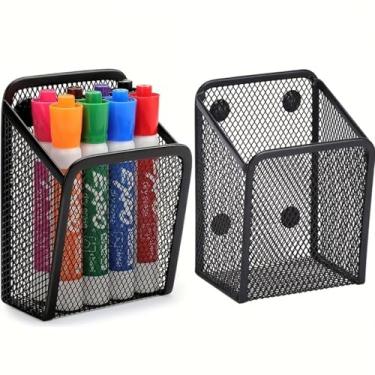 Imagem de Suporte magnético para lápis – Suporte de marcador de malha com ímãs extra fortes, perfeito para acessórios de armário, geladeira, quadro branco, escritório escolar