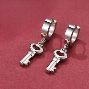 Imagem de Brincos masculinos de aço inoxidável com pingente, One Size, Aço inoxidável, Sem pedra preciosa