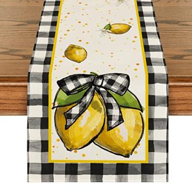 Imagem de Caminho de mesa de verão xadrez de búfalo, decoração de mesa de jantar de cozinha de primavera sazonal para decoração de festa em casa 33 x 182 cm