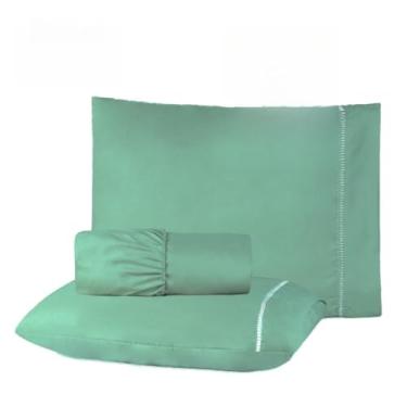 Imagem de Kit Jogo De Lençol 04 Peças 400 Fios Cama Casal Micropercal Ponto Palito(verde,Casal Padrão 4)