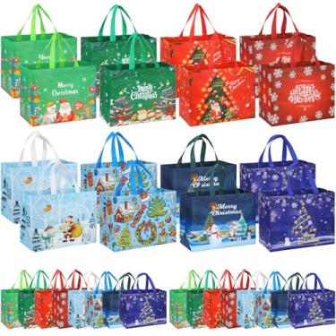 Imagem de Sanwuta 32 peças de sacos de Natal para presentes, sacolas grandes de Natal, reutilizáveis, não tecidos, bolsos de presente com alças para festa de compras de embrulho de Natal