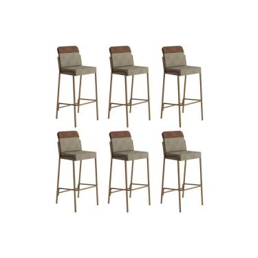 Imagem de Banqueta Sala De Jantar Duo 1753 Kit 6 Un Rose-linho Areia-courano Caramelo - Carraro