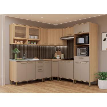 Imagem de Cozinha Completa De Canto 9 Pçs 100% Mdf Duna Luciane Móveis Freijó-cinammon