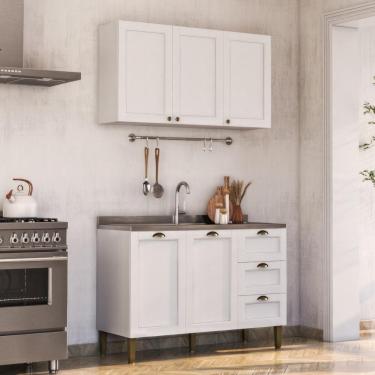 Imagem de Armário De Cozinha Americana Modulada 120cm Com Balcão Para Pia Multimóveis Cr20492 Branco