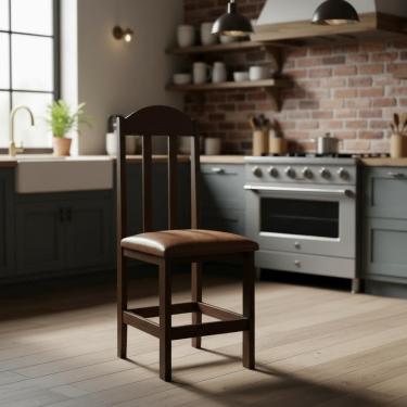 Imagem de Kit Com 2 Cadeiras De Jantar Madeira Maciça Safira - Castanho Com Estofado Marrom