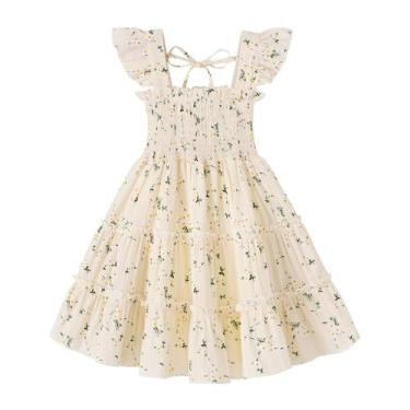 Imagem de Vestido YOUNGER TREE para menina sem mangas com babados bege 7-8T