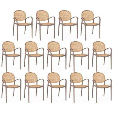 Imagem de Kit 14 Cadeiras de Jantar Roma Com Braço para Sala e Cozinha - Marrom 
