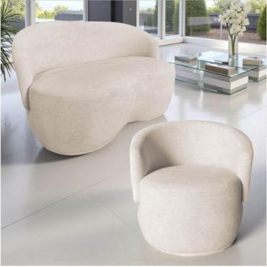 Imagem de Kit Namoradeira + Poltrona Decorativa Beatriz Orgânica Suede Marfim - 
