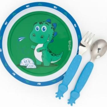 Imagem de Kit Infantil Petit Piá Léo– Prato Raso + Talheres em inox Azul