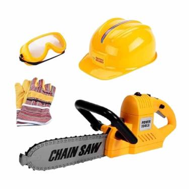 Imagem de menolana Brinquedo elétrico para crianças, motosserra, ferramenta elétrica, corrente giratória, brinquedo educacional com óculos, luvas de trabalho, chapéu