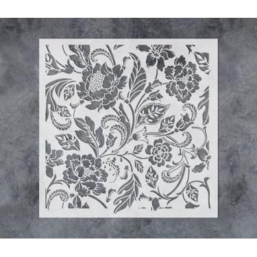 Imagem de GSS Designs Estênceis botânicos de flores reutilizáveis 30,5 x 30,5 cm para pintura em tela de madeira, piso, parede, faça você mesmo, modelo de arte e artesanato para pintar flores