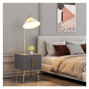 Imagem de Luminária de chão Combinação de mesa e abajur com lâmpada LED, abajures modernos meados do século gaveta, final moderna para quarto, sala estar, escritório(Gray)