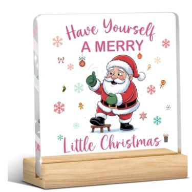 Imagem de HTBIG Presentes de Natal, Have Yourself A MERRY Little Christmas Clear Desk Sign Decor For Friends Besties Colleagues Gifts, Home Bathroom Office Desk Shelf Cubículo Decorações Acrílico 10 x 10 cm