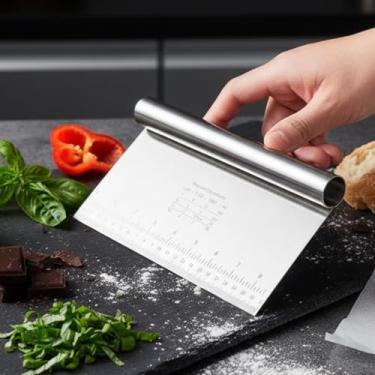 Imagem de Espátula e Cortador de Massa em Aço Inox, 15cm, Multifuncional com Escala de Medição, para Pães, Pizzas e Bolos