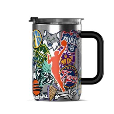 Imagem de Hydrapeak Caneca de café isolada de 510 g oficialmente licenciada para todas as equipes WNBA com tampa flip e alça para viagem, frio/quente, copo de café de aço inoxidável isolado, sem BPA, parede