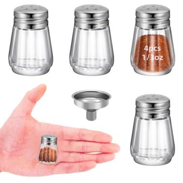 Imagem de 4 mini saleiros e pimenteiros de 8,5 g - mini saleiro pequeno, saleiro transparente, recipientes de tempero pequenos de vidro, pequenos potes de tempero portáteis para cozinha, piquenique (4, prata)