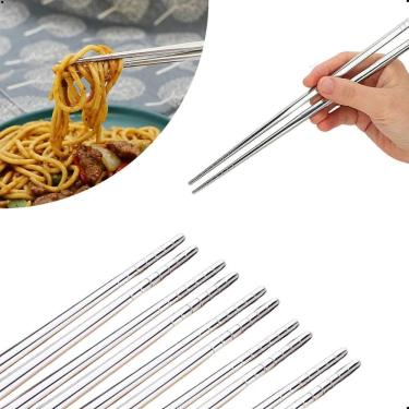 Imagem de 2X Hashis Aço Inox Palito Japonês 22Cm Para Sushi 5X