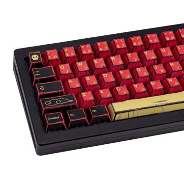 Imagem de GEKUCAP Capas de teclas retrô vermelho preto anime PBT perfil cereja, teclas de mangá japonês, 5 teclas de sublimação de tinta lateral conjunto de 130 teclas para teclados Cherry Gateron MX Switches