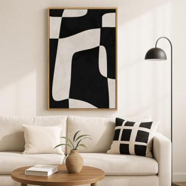 Imagem de Arte de parede abstrata emoldurada grande em preto e branco, pinturas modernas em tela para paredes, imagens minimalistas neutras pretas bege para sala de estar, sala de jantar, quarto, corredor