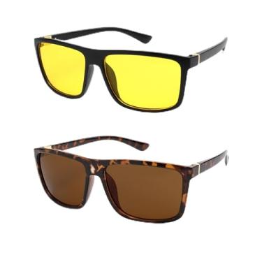 Imagem de Óculos de sol retangulares femininos e masculinos, preto/amarelo + tartaruga/marrom