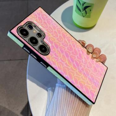 Imagem de MVVKKY Capa magnética de couro sintético brilhante com laser para câmera SM S25Plus (para SM S25Plus/rosa claro)