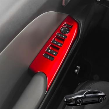 Imagem de JUIVEEL Tampa do painel do interruptor da janela interior do carro, tampa do botão de controle de vidro da porta lateral compatível com acessórios Kia K4 2025 (estilo vermelho brilhante)